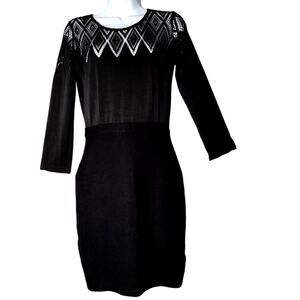 Wow Couture Black Bodycon Dress M | Crochet Lace Neckline V Back Cocktail Party